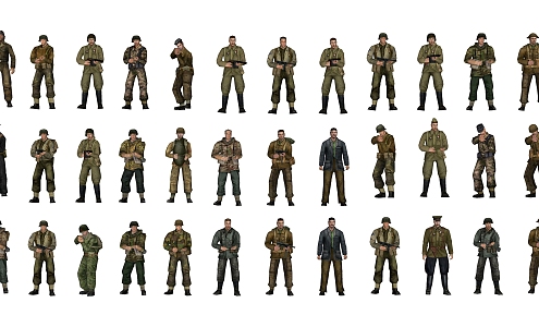 Modern Game Character World War II Soldier Game Character Combination 3d model