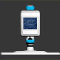 White Blue Mechanical Arm Biological Research Equipment With Red Circular Logo