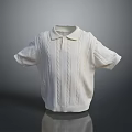 Casual Fashionable White Collared Short Sleeve Knitted Sweater With Cable Pattern