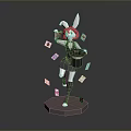 Game Movie Rabbit Character With Red Hair Rabbit Ears Black Dress Holding Playing Cards