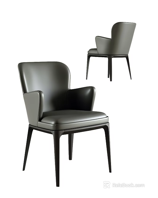 Modern Dark Gray Leather Leisure Chair with Armrest and Sturdy Legs 3d model 