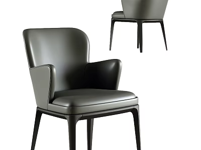Modern Dark Gray Leather Leisure Chair with Armrest and Sturdy Legs 3d model