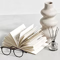 Stylish Decorative Ornament Set With Sculptural Head Vases Dried Flowers Books Paintbrushes And Candle