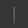 Ancient Sword Weapon Standing Upright With Reflective Blade And Gray Gradient Background