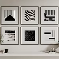 Black and White Abstract Paintings Featuring Geometric Patterns Framed Wall Art 3d model
