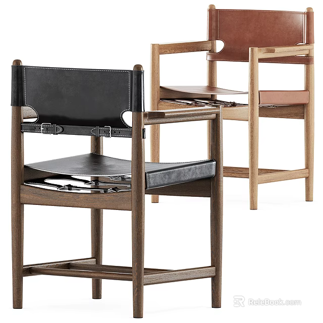 Modern Stylish Dining Chairs With Black Brown Leather Seats And Wooden Frames 3d model 