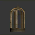 Decorative Yellow Birdcage As Household Item With Metal Frame Base And Spire Top