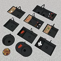 Black Kitchen Sinks In Various Designs With Vegetables And Knives Displayed 3d model