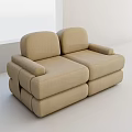 Beige Modern Two Seater Upholstered Sofa With Rounded Arms And Simple Design 3d model