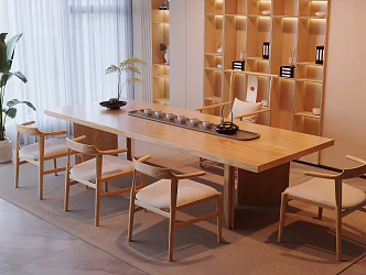 New Chinese-style Log Tea Room Solid Wood Tea Table and Chair Combination Mobile Tea Cabinet Solid Wood Tea Chair Storage Tea Cabinet Tea Set Supplies Solid Wood Single Chair Potted Ornaments 3d model
