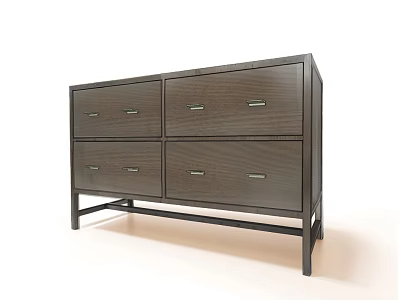 Modern Dark Brown Wooden Decorative Cabinet With Multiple Drawers And Metal Legs 3d model