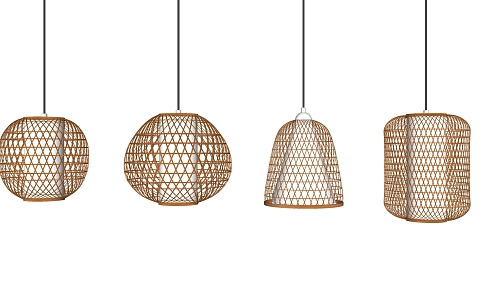 New Chinese Chandelier Bamboo Chandelier Combination 3d model