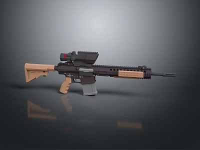 Modern Tactical Assault Rifle With Black And Tan Finish Red Dot Scope And Detachable Magazine 3d model