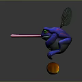 Fantasy Blue Creature With Green Eyes Sticking Tongue And Wings Balancing On Orange Ball
