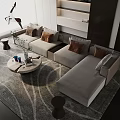 Modern Interior Sofa Coffee Table Combination With Round Table Cushions And Patterned Carpet 3d model