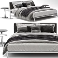Modern Double Bed Interior Design With Gray And Black Bedding Pillows And Side Tables 3d model