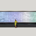 Modern Colorful Stained Glass Feature Wall With Wavy Water Surface And Side Trees
