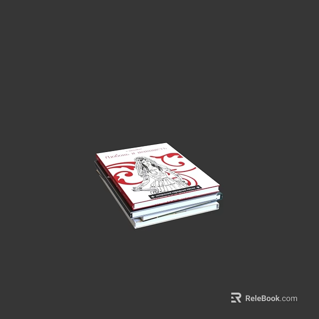Stack of Books with Red and White Cover Design Featuring Illustration of a Person 3d model 