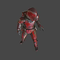 Game Movie Character In Red Armor With Detailed Helmet And 3D Model Design