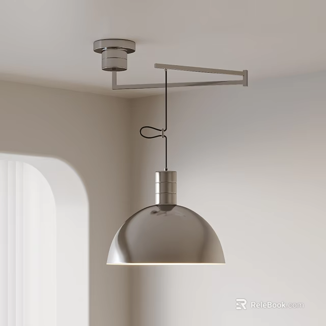 Minimalist Metallic Dome Shaped Pendant Light With Geometric Ceiling Mount Bracket 3d model 
