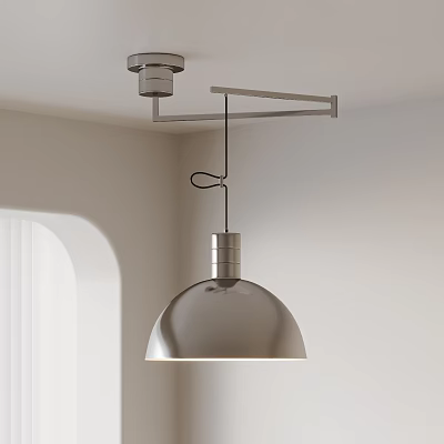 Minimalist Metallic Dome Shaped Pendant Light With Geometric Ceiling Mount Bracket 3d model