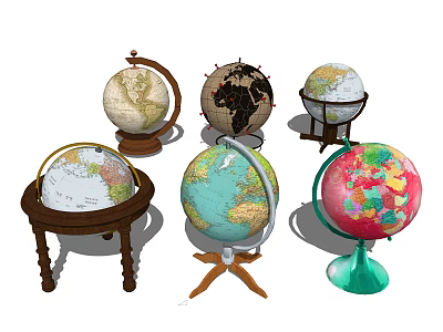 Assorted Decorative Globe Ornaments Set with Diverse Stands and Colorful Designs 3d model