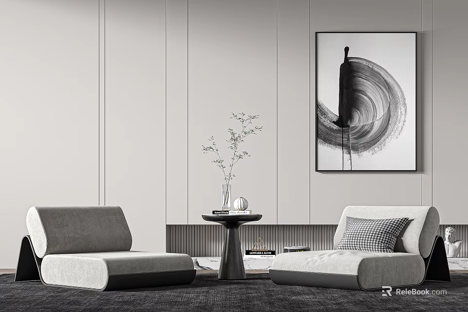 Modern Casual Sofa Set Interior Design With Abstract Wall Art And Coffee Table 3d model