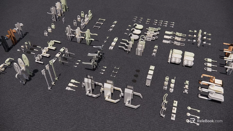 Various Metal Door Handles And Hardware For Home Improvement Projects 3d model