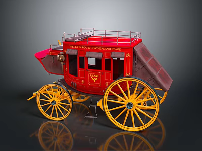Vintage Royal Mail Coach Red Design With Yellow Wheels And Detailed Body 3d model