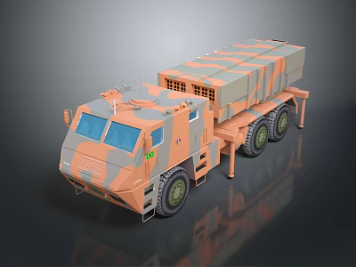 Camouflaged Military Truck With Six Wheels And Missile Launch System 3d model