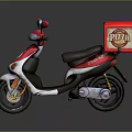 Red and White Motor Scooter Featuring Red Pizza Delivery Box On Rear