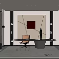 Modern Spacious Office Interior Design With Round Desk Artwork And Floor to Ceiling Windows