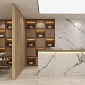 Modern Hospital Outpatient Clinic Interior With Marble Wall Wooden Shelves Reception Desk And Seats