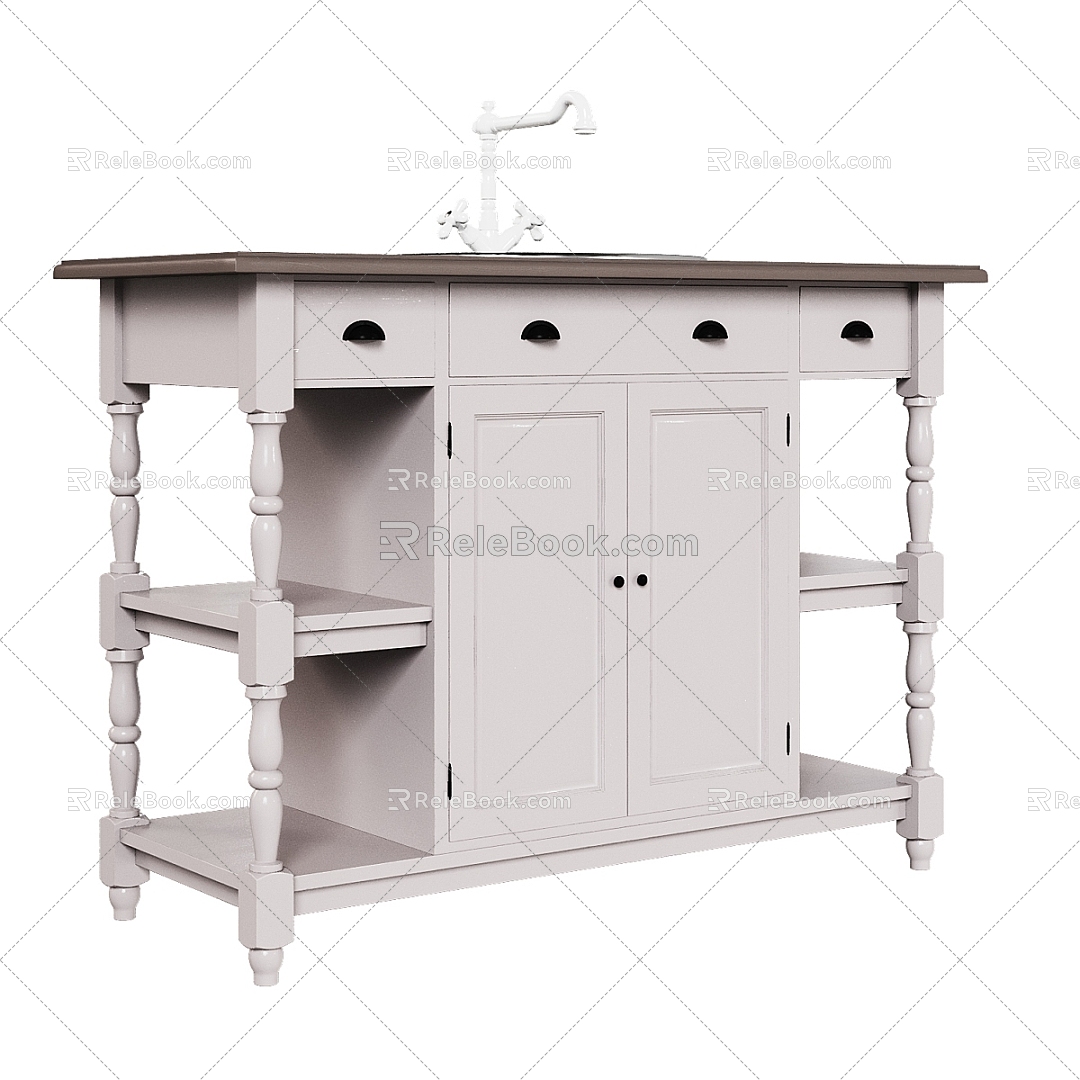 American Style Simple Wash Basin Cabinet 3d model