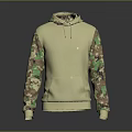 Stylish Beige Hoodie With Camouflage Sleeves Drawstring And Front Pocket Design