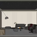 Modern Home Theater Room with Starry Ceiling Gray Sofa Floor Lamp and Green Plant