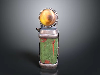 Vintage Lighting Combination With Metal Body Green Accent And Yellow Glass Shade 3d model