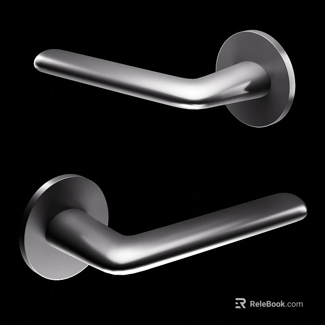 Modern Silver Metal Door Handle with Sleek Curved Design and Polished Finish 3d model 