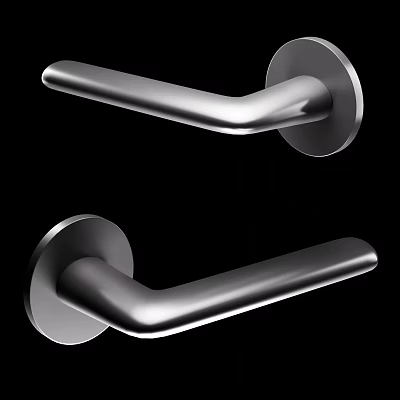 Modern Silver Metal Door Handle with Sleek Curved Design and Polished Finish 3d model