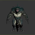 Fierce Fantasy Monster Character With Blue Spiked Back Muscular Limbs And Sharp Fangs