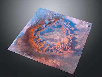 Vibrant Crater Landscape With Orange And Blue Hues On Natural Rocky Terrain 3d model