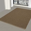 Square Herringbone Pattern Rug in Bright Room With Light Tiled Floor and City View 3d model
