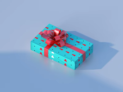 Blue Gift Box With Red Bow And Decorative Patterns For Daily Living Use 3d model