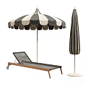 Outdoor Black White Striped Patio Umbrella With Metal Frame Rolling Lounge Chair