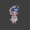 Cute Game And Movie Character With Starry Hair Holding Rainbow White Dress Pink Shoes