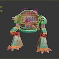 Commercial Robotic Equipment With Orange Transparent Dome And Teal Mechanical Legs Structure