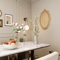 Elegant Modern Restaurant Interior With Marble Dining Table Green Beige Chairs Decorative Paintings And Plants