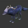 3D Model Of Mythical Blue Glowing Wolf Creature With Horns And White Headdress