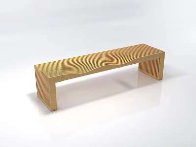 Golden Wooden Bench With Modern Wavy Stripe Design And Simple Structure 3d model