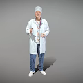 Man In White Doctor Coat With Surgical Cap Standing On Gray Background Smiling